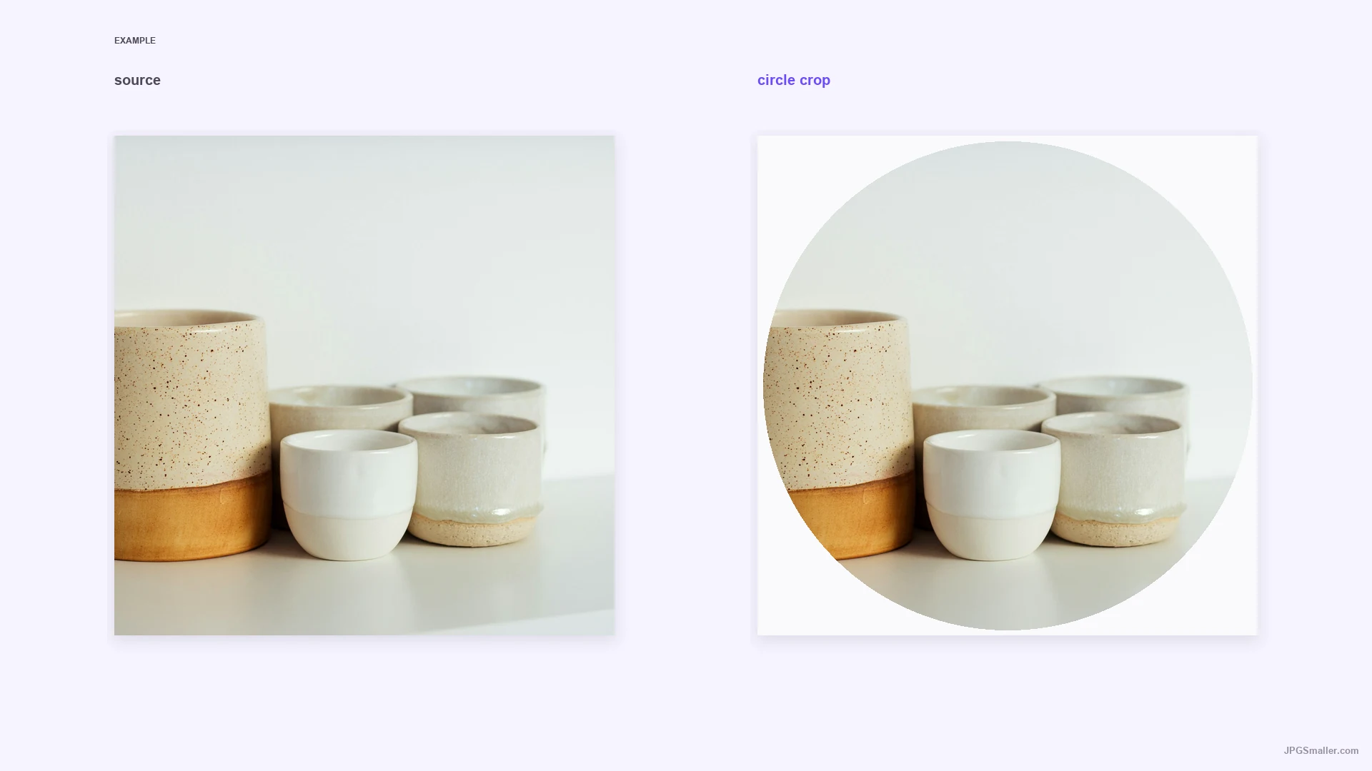Circle crop example showing a ceramic still life and the same subject in a circular frame