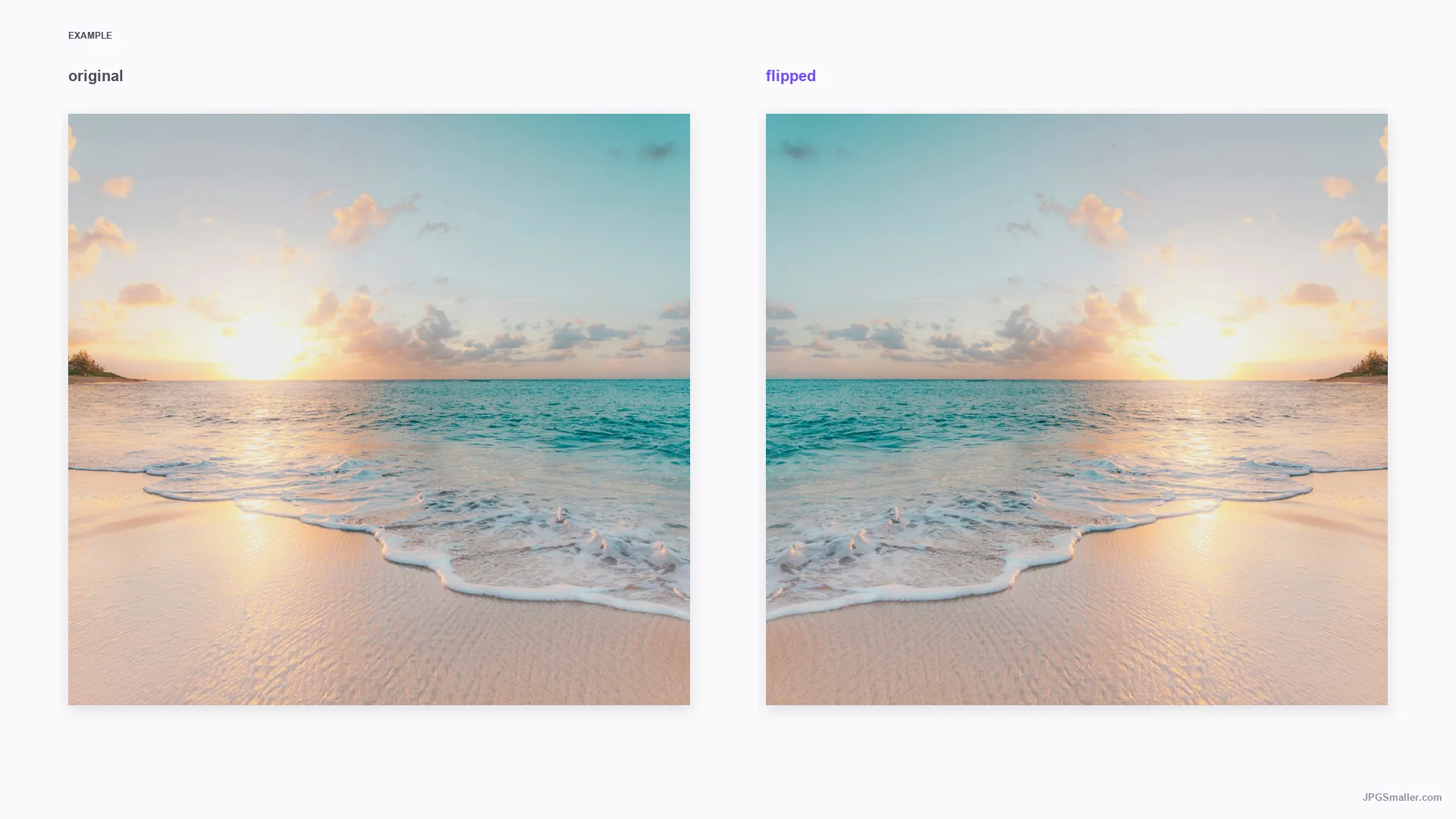 Flip example showing a coastal photograph beside its horizontal mirror