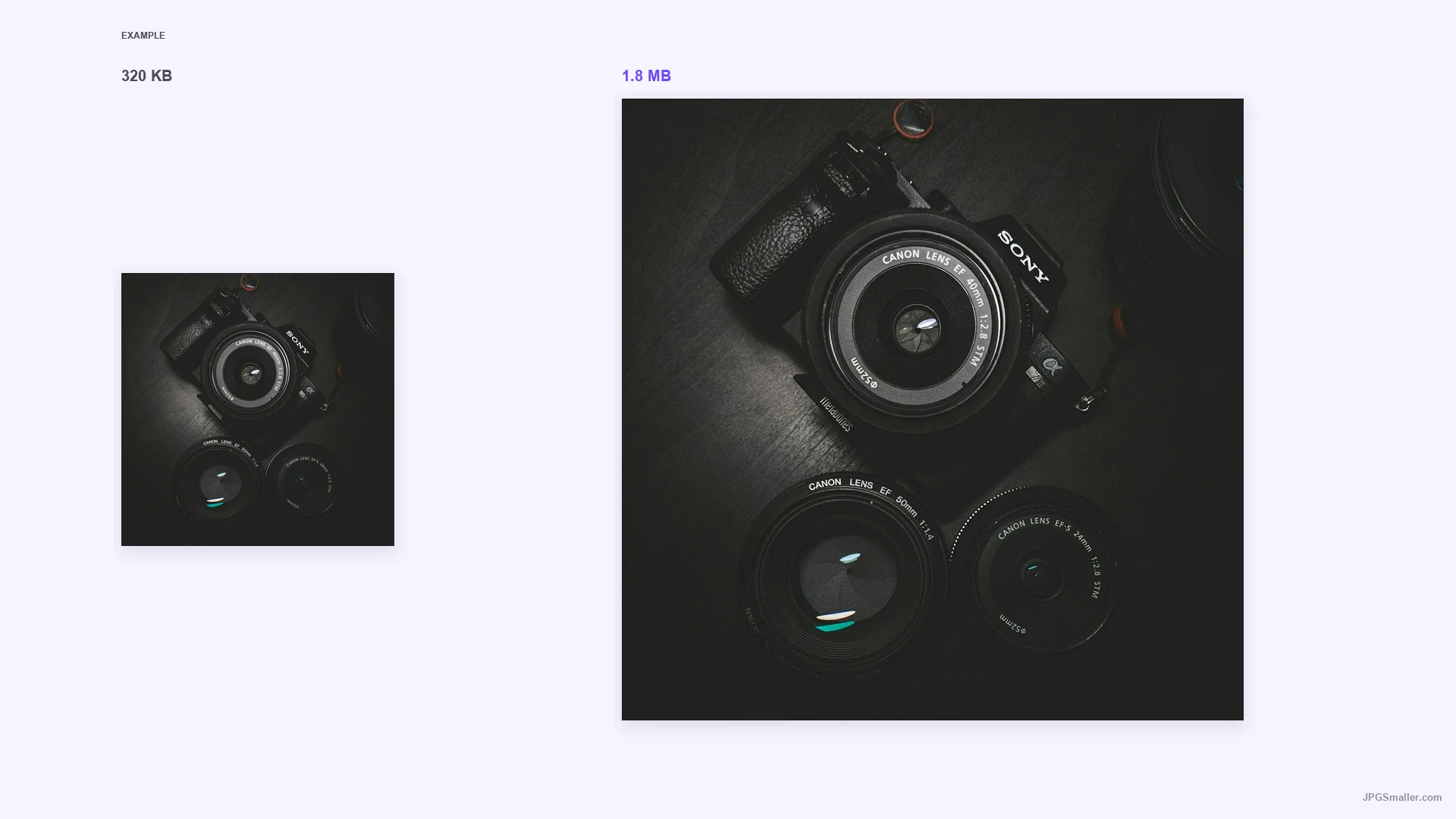 Example of increasing a camera photo from a smaller 320 KB file to a larger 1.8 MB file