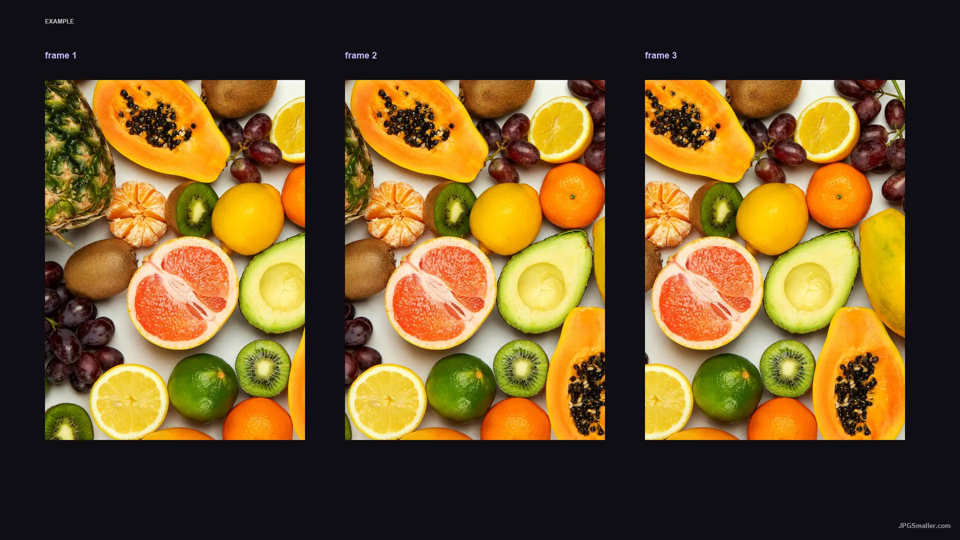 GIF example showing three frames from the same photograph as a simple sequence