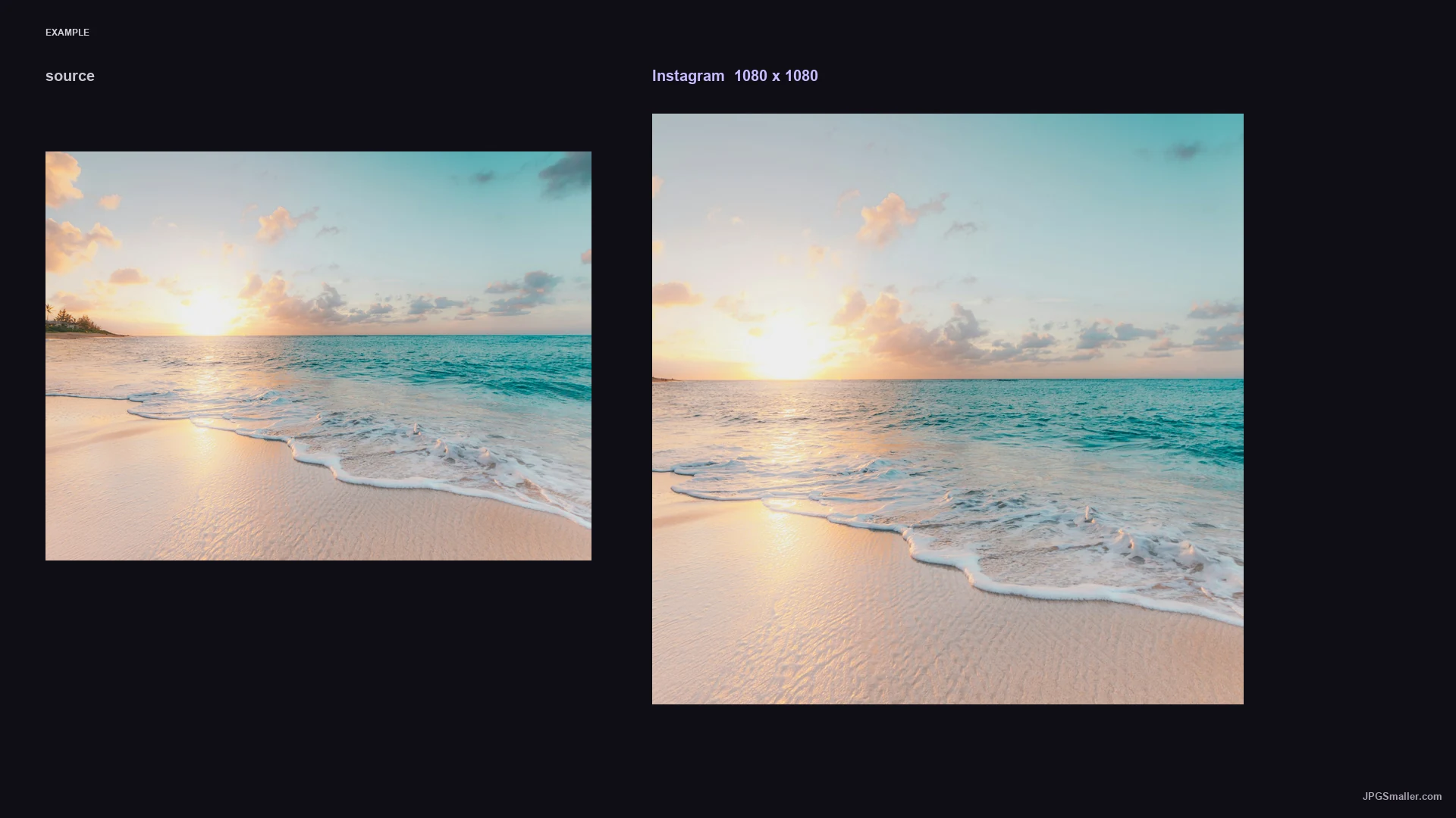 Instagram size example placing a coast photograph into a 1080 by 1080 frame