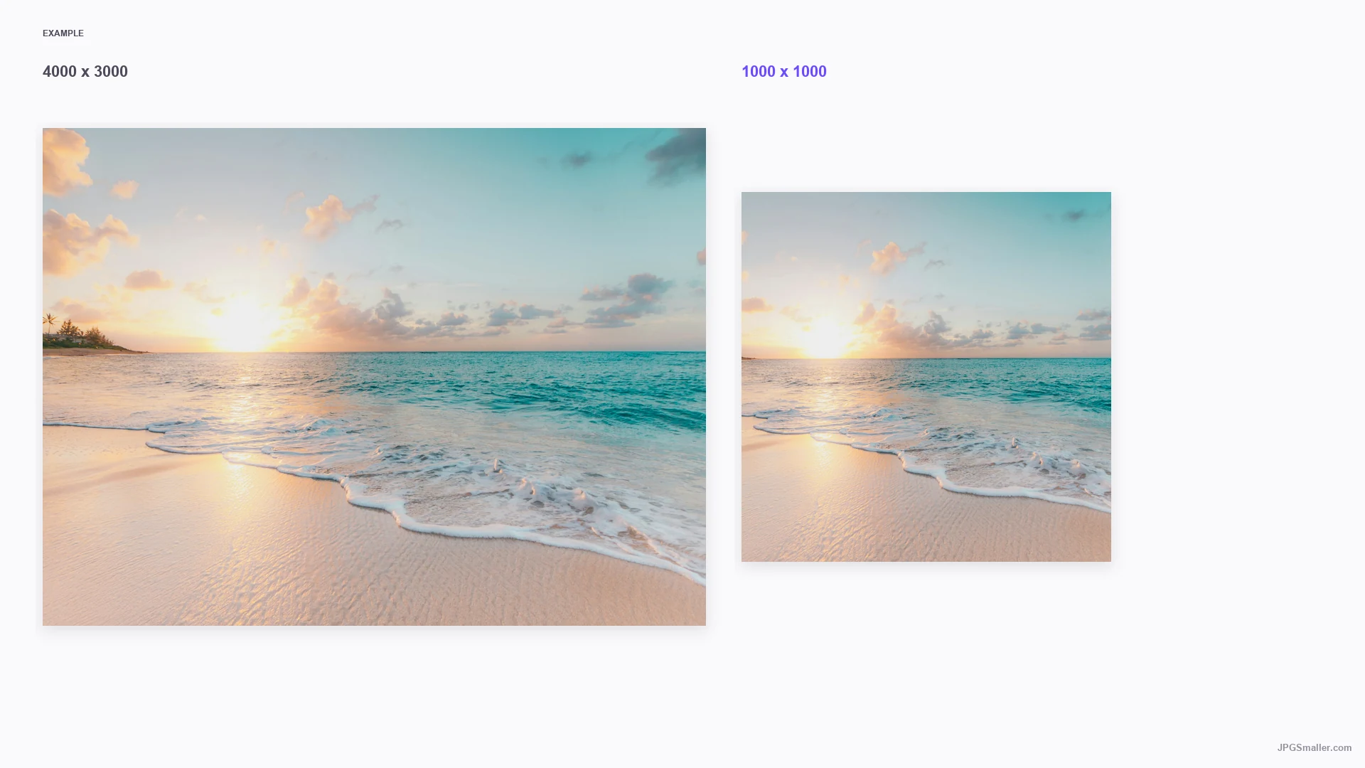 Resize example from a 4000 by 3000 coast photo into a 1000 by 1000 frame