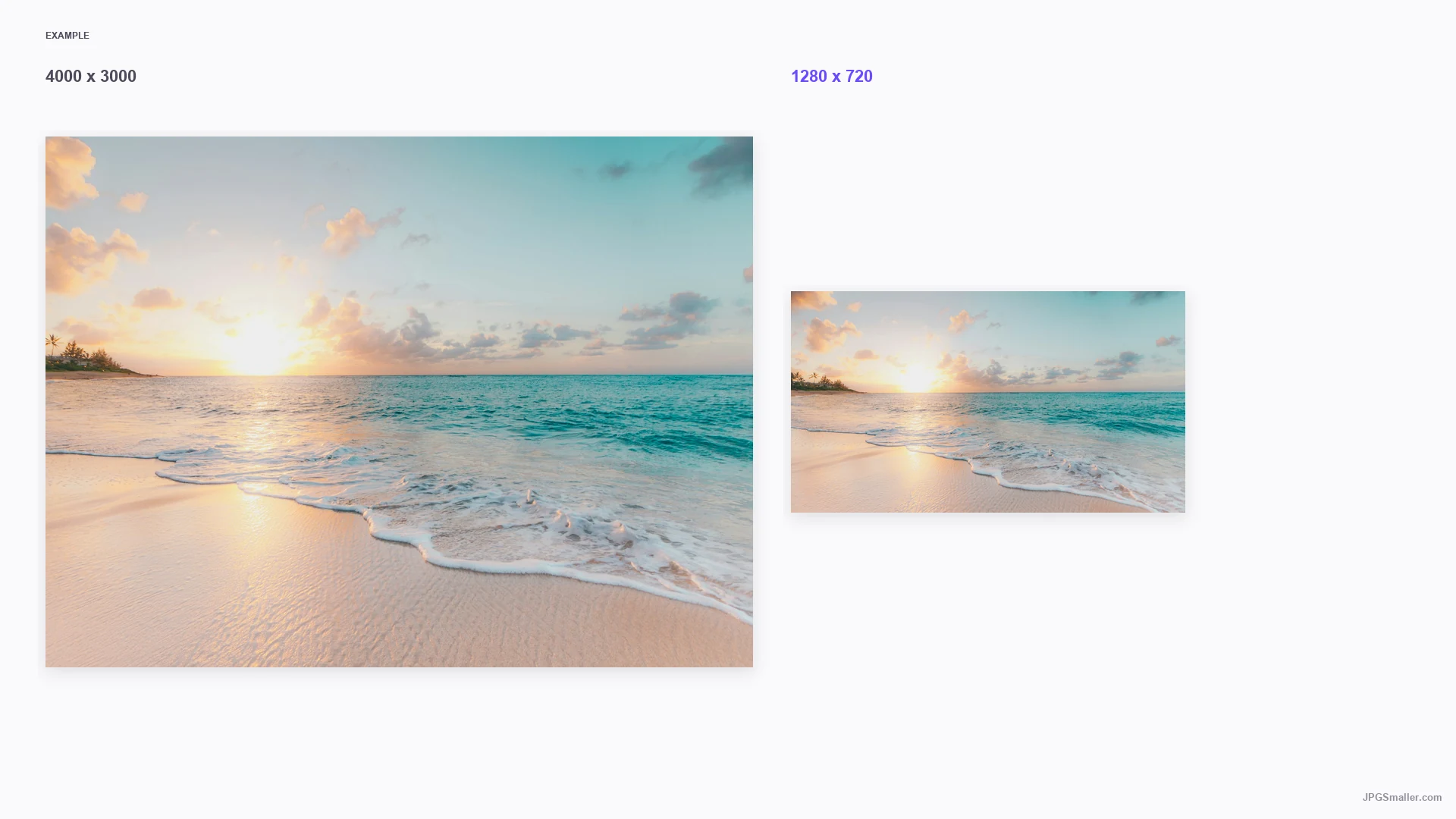 Resize example from a 4000 by 3000 coast photo into a 1280 by 720 frame