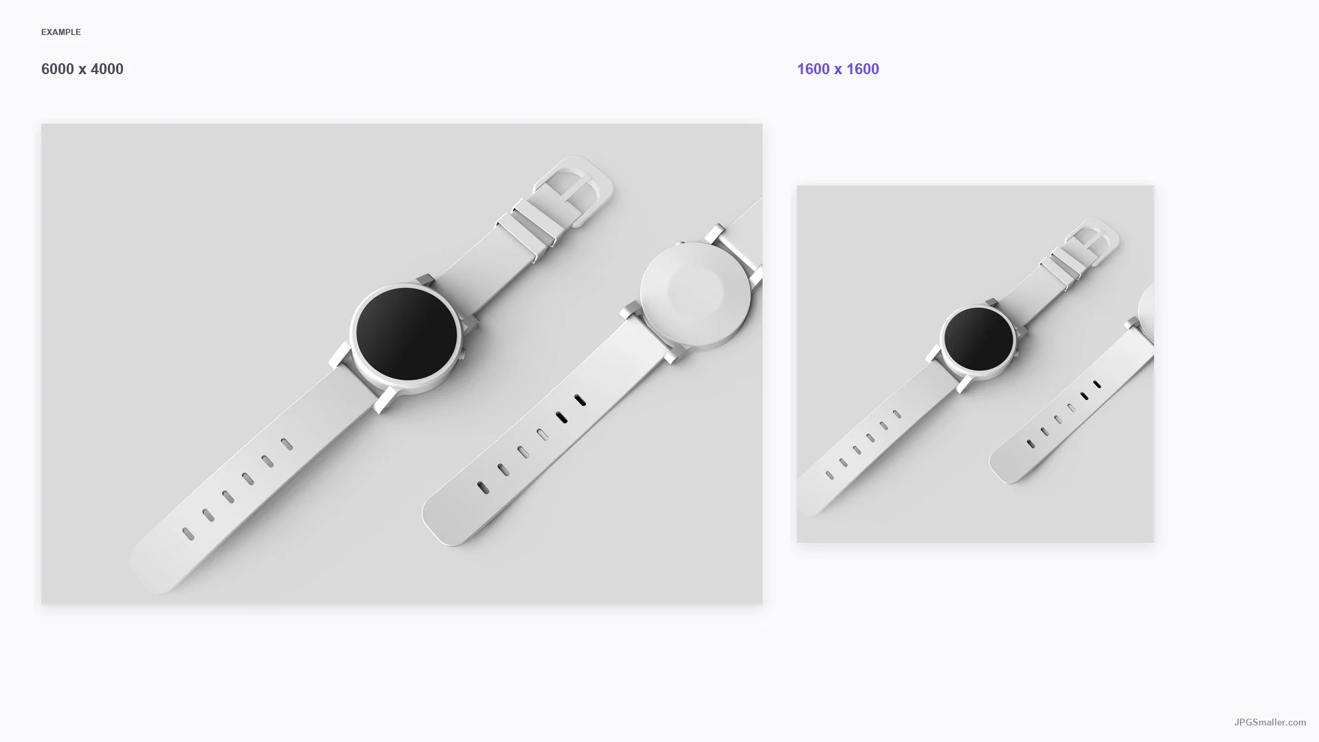 Resize example from a 6000 by 4000 watch photo into a 1600 by 1600 frame