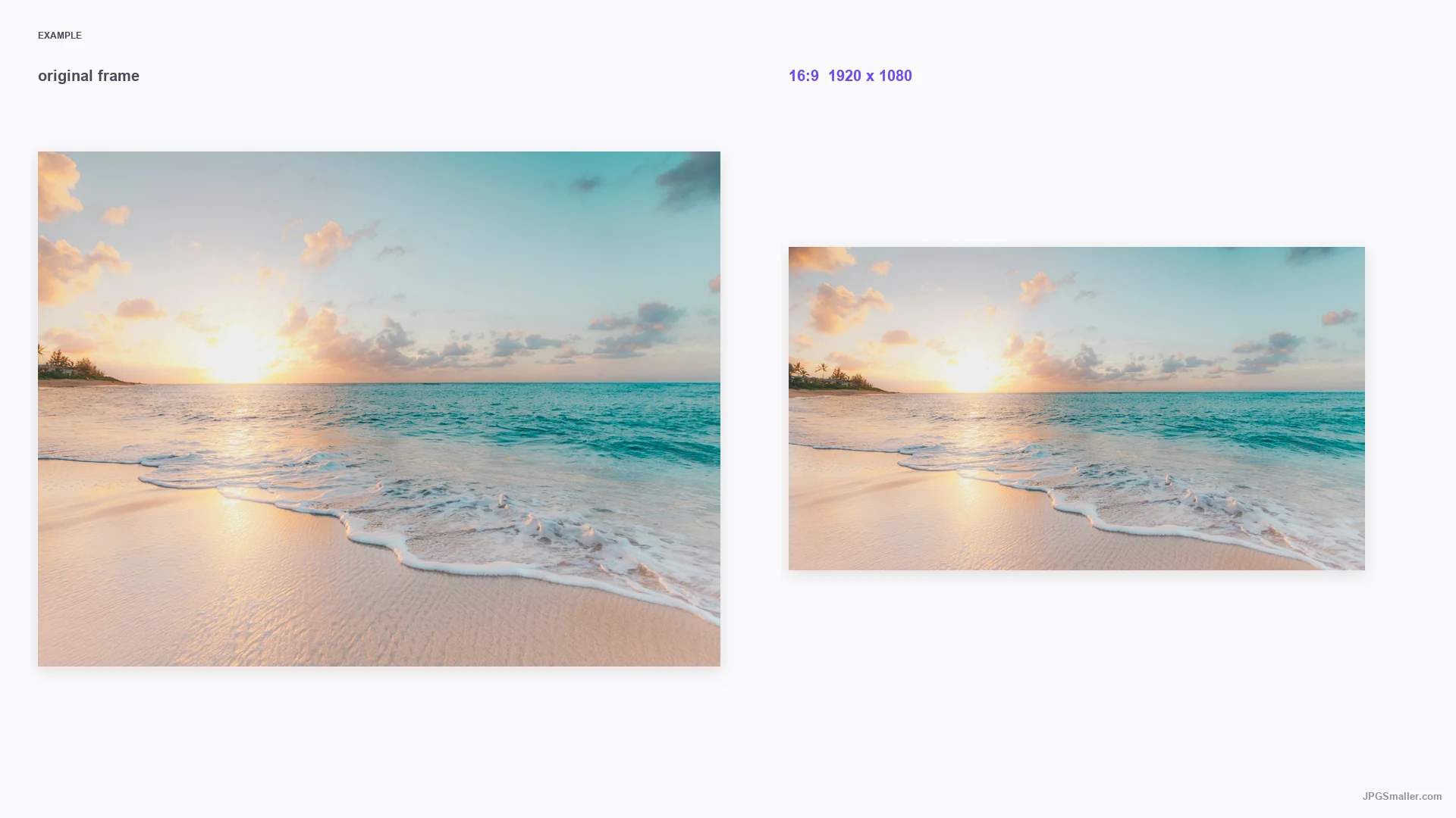 16:9 aspect example showing a coastal photograph reframed into a wide 16 by 9 composition
