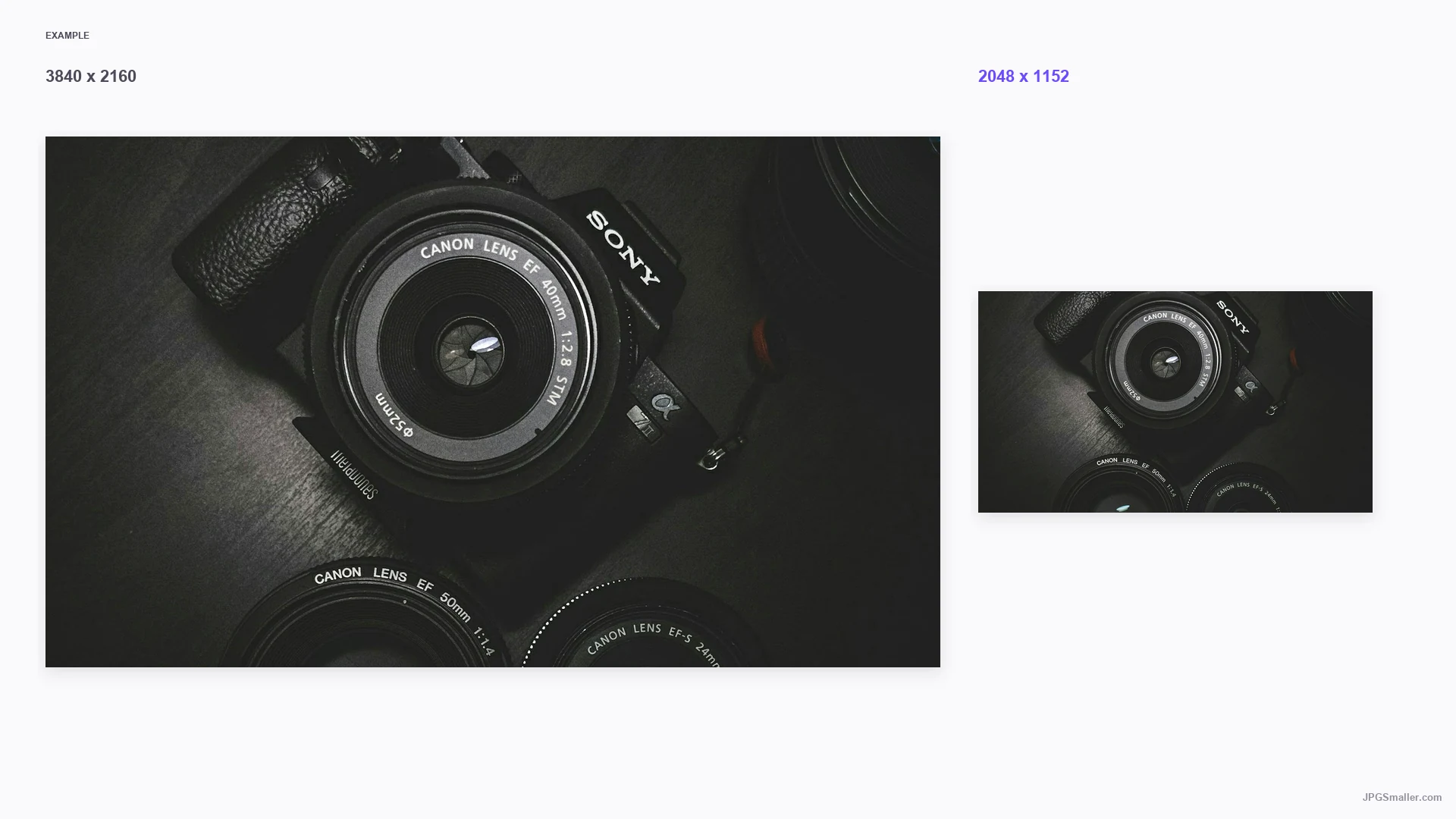 Resize example from a 3840 by 2160 camera photo into a 2048 by 1152 frame