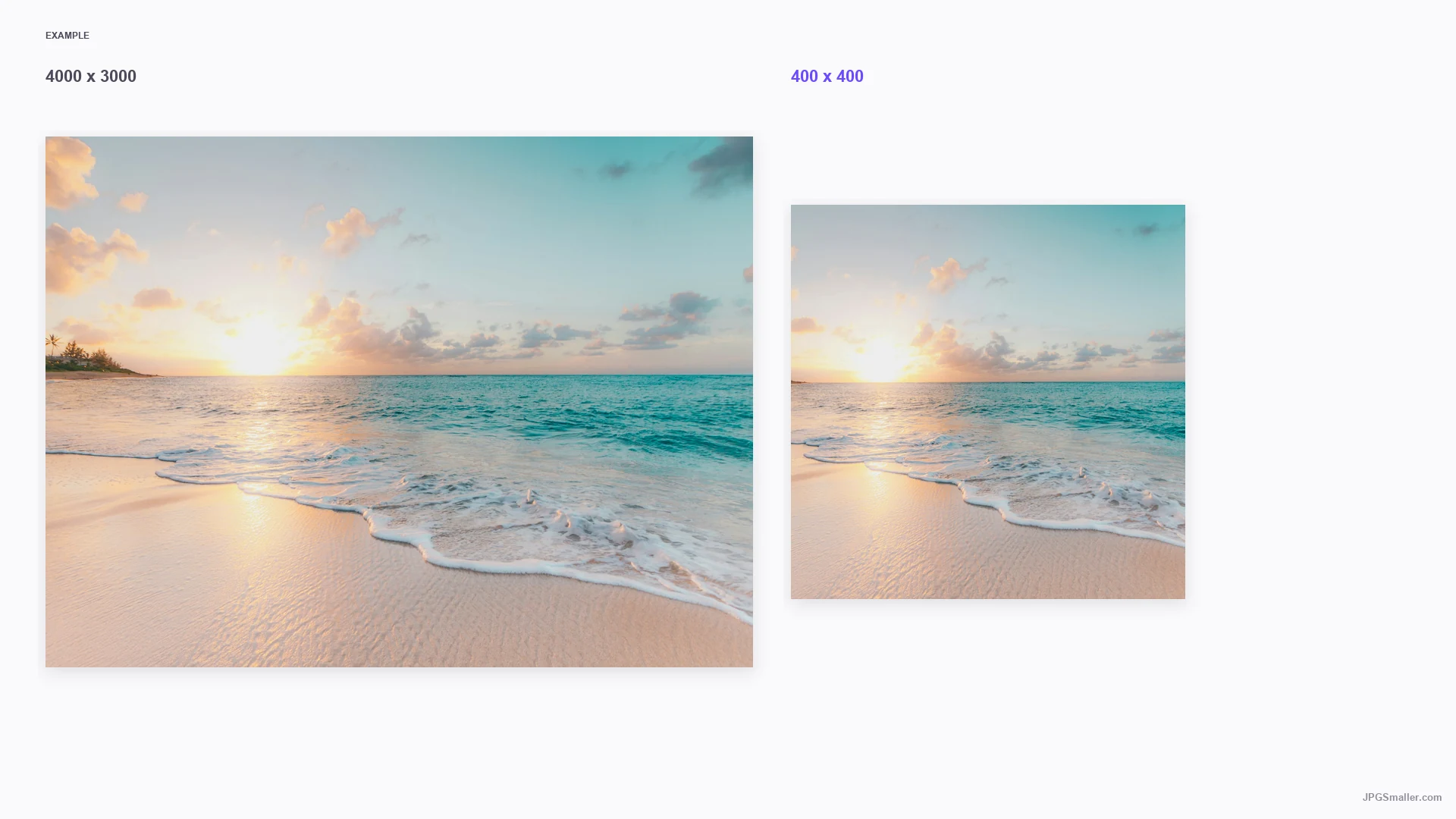 Resize example from a 4000 by 3000 coast photo into a 400 by 400 frame