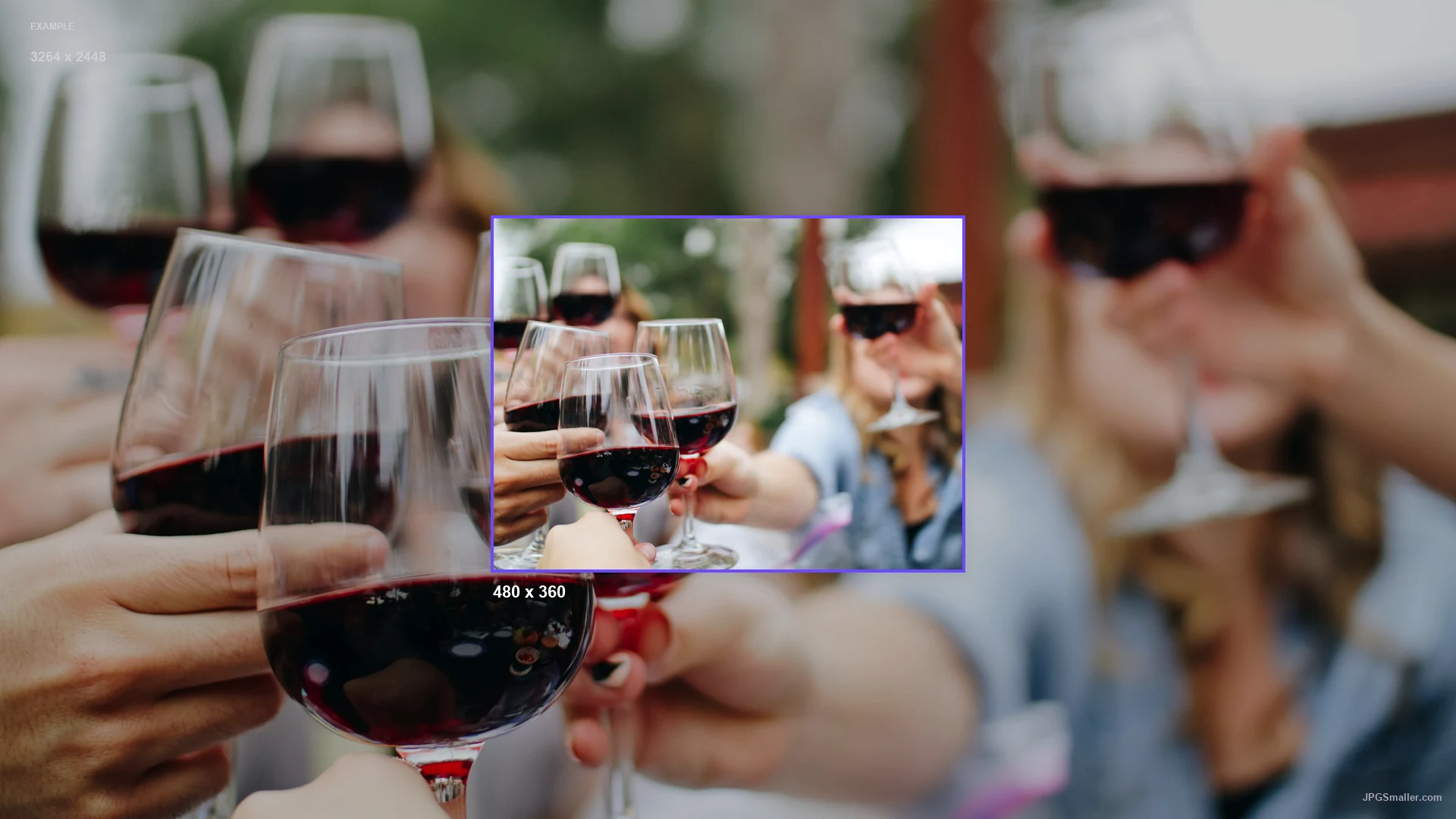 Resize example from a 3264 by 2448 glass photo into a 480 by 360 frame