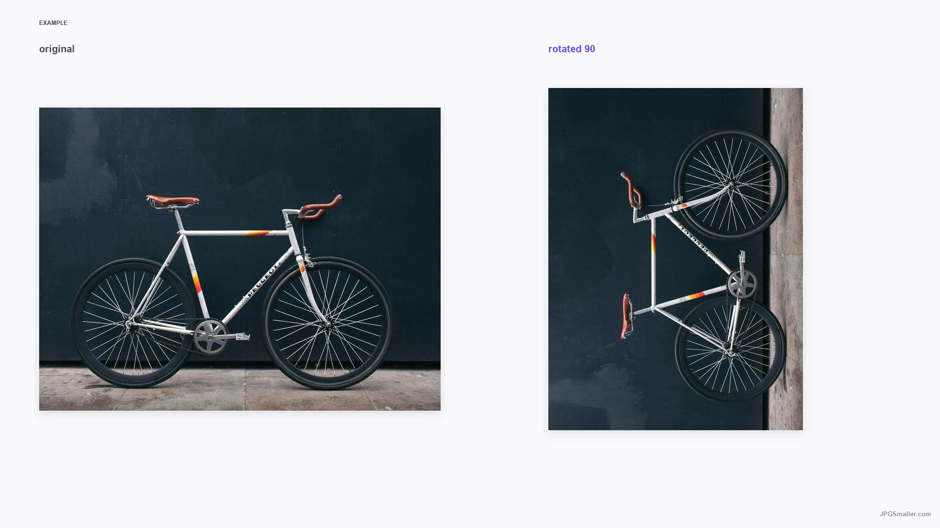Rotate example showing a bicycle photograph in its original orientation beside a 90 degree rotation